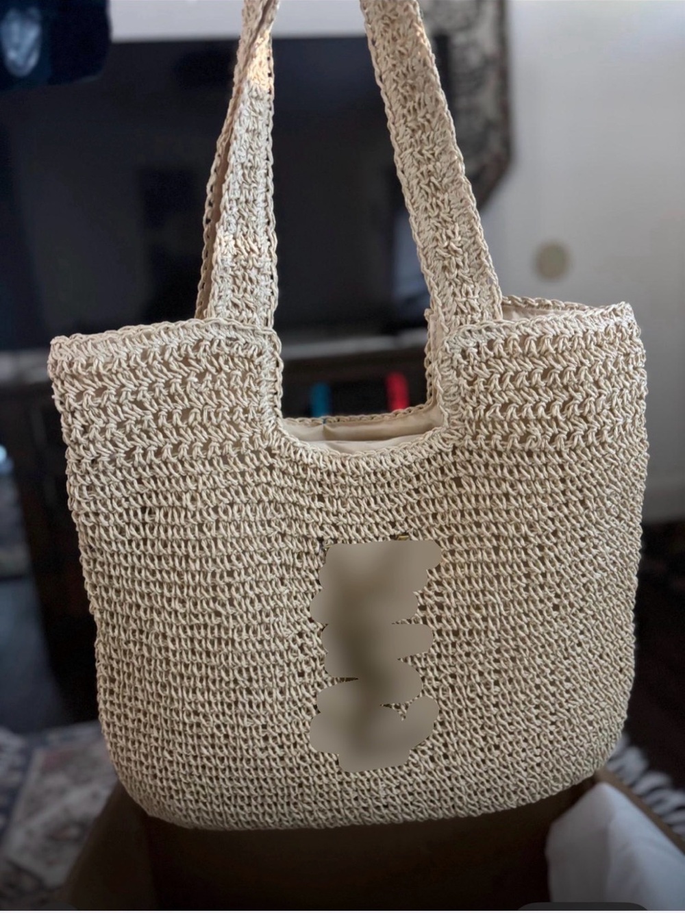 Woven Crochet Tote Bag in Natural Beige